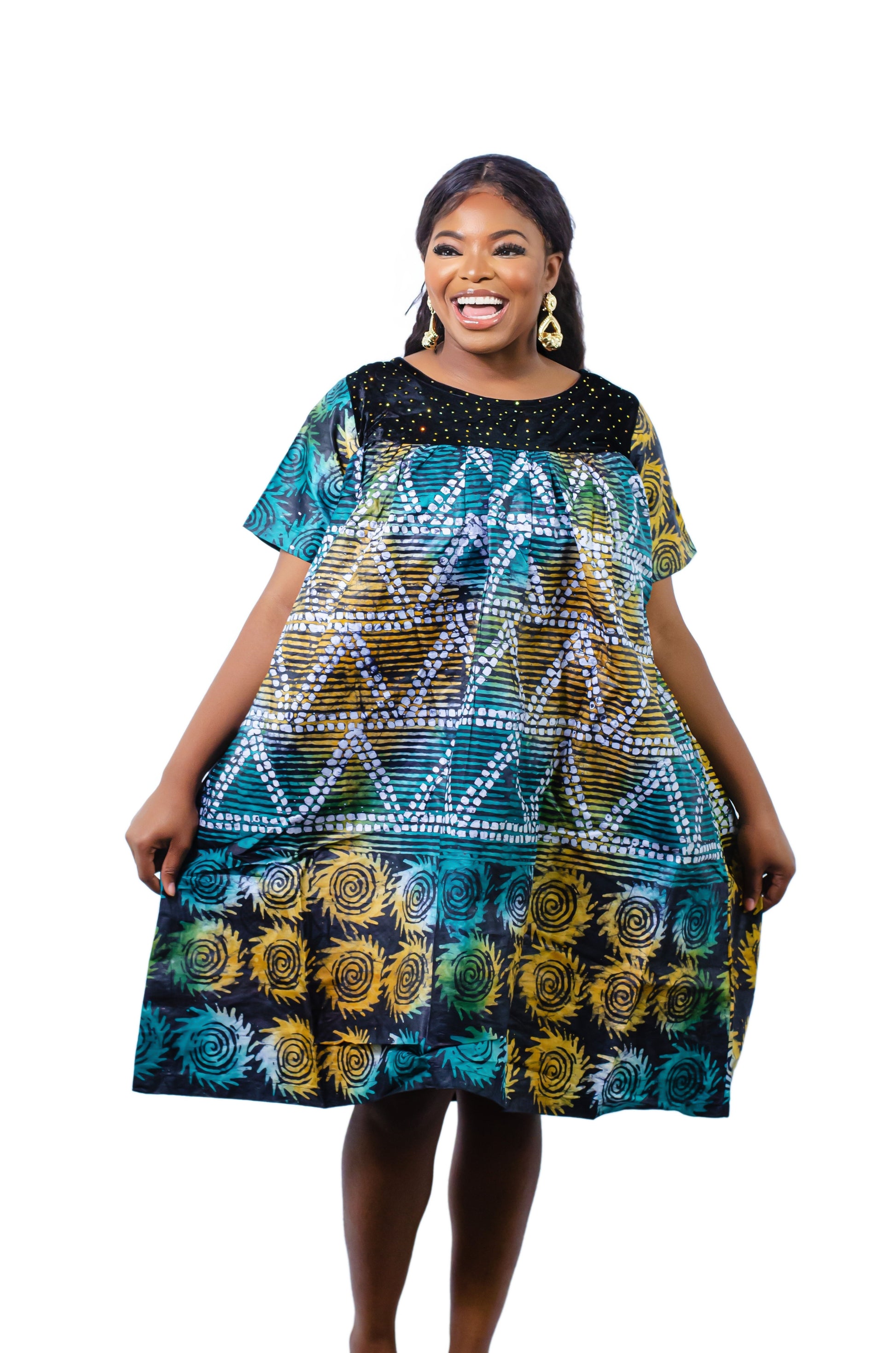 Smooth Visage African Print Tye-Dye short gown for women