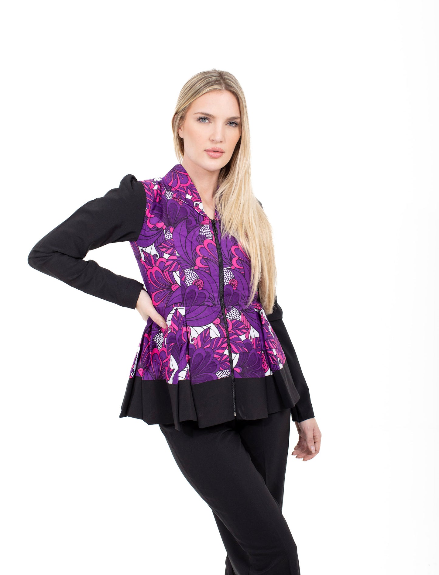 Smooth Visage Purple Ankara African Print Peplum and Pant