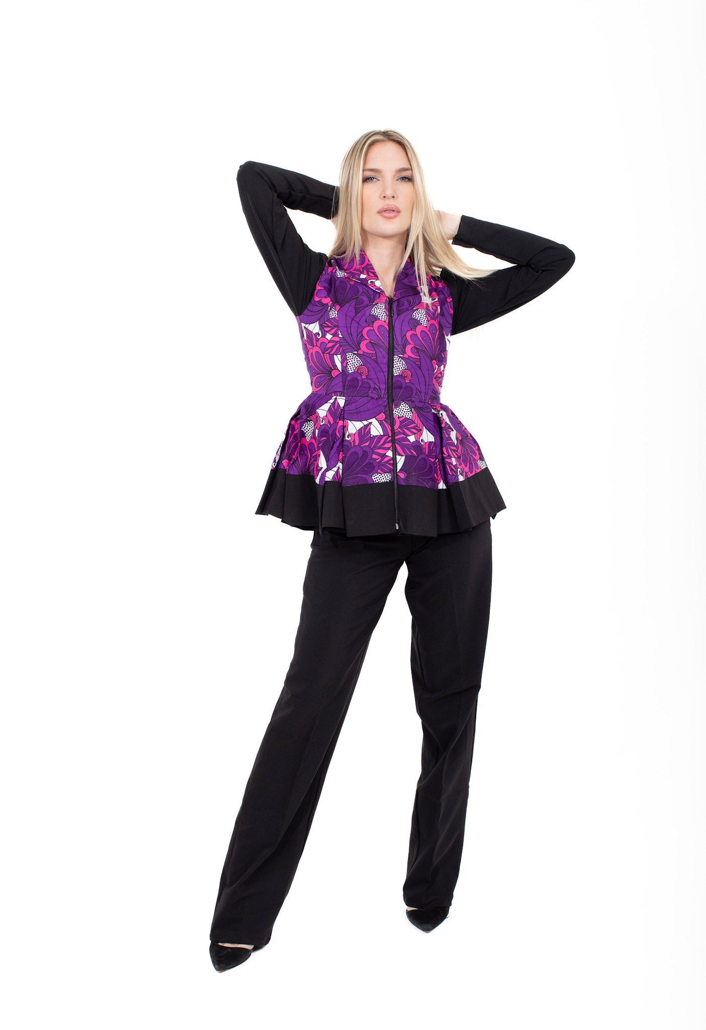 Smooth Visage Purple Ankara African Print Peplum and Pant