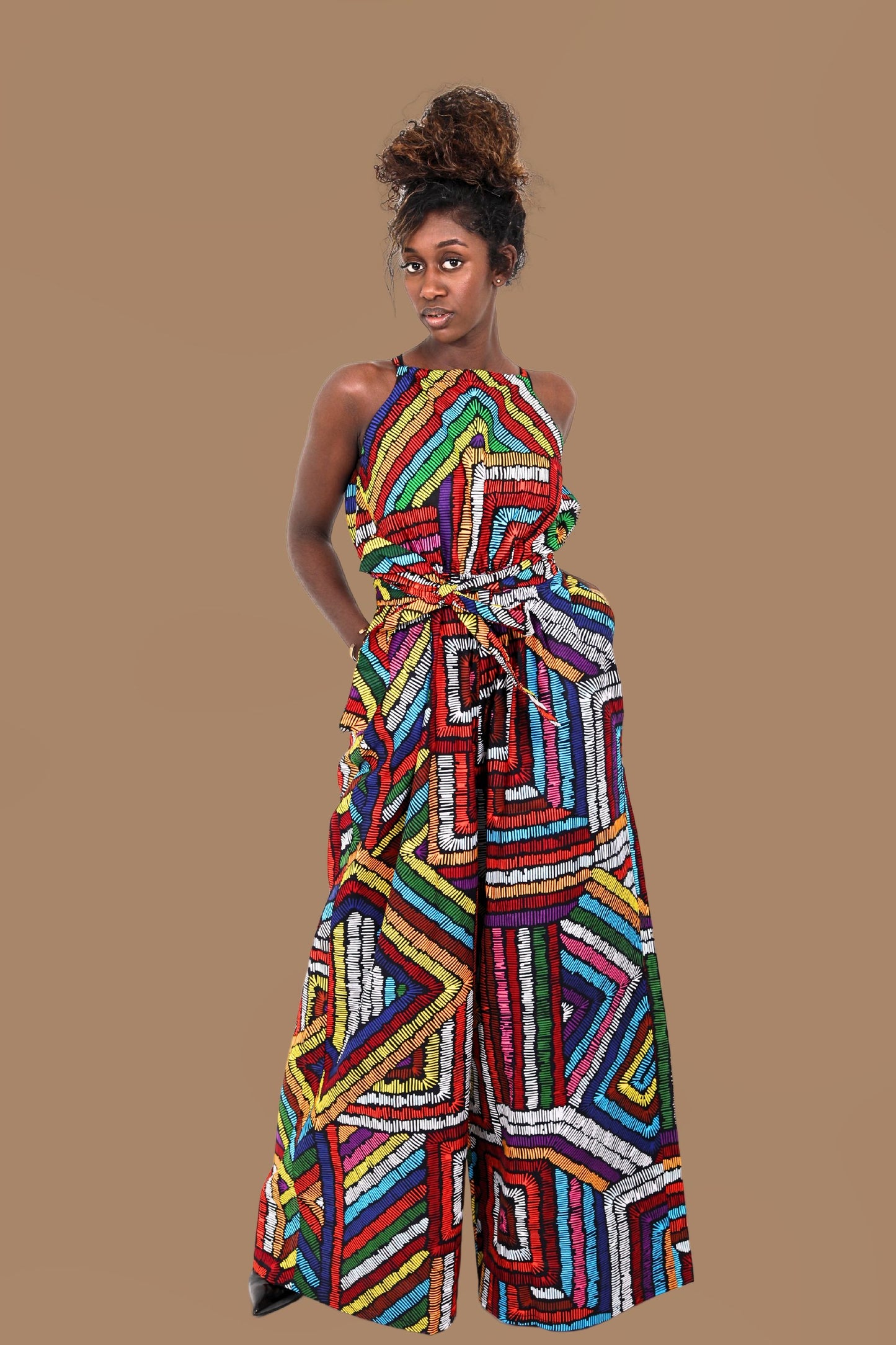 Smooth Visage Red/Yellow/Pink colorful Ankara African Print Jumpsuit for women