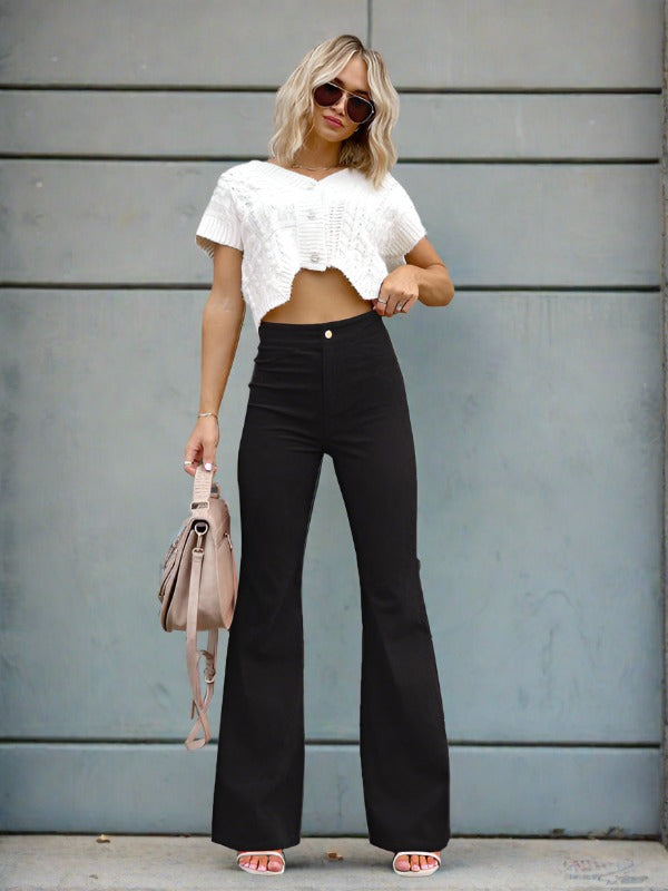 Solid Color High Waist Slim Flared Pants