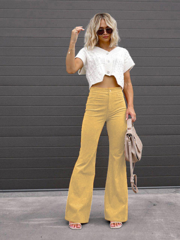 Solid Color High Waist Slim Flared Pants