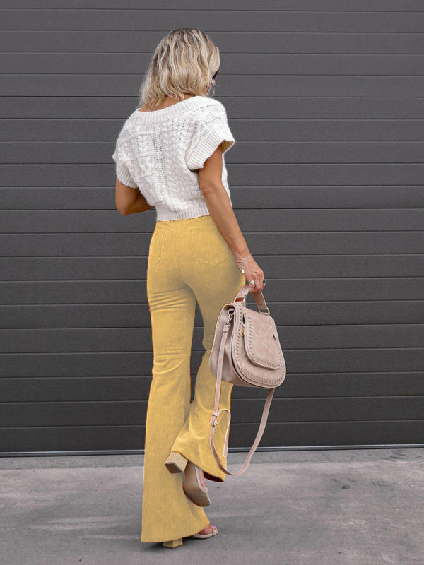 Solid Color High Waist Slim Flared Pants