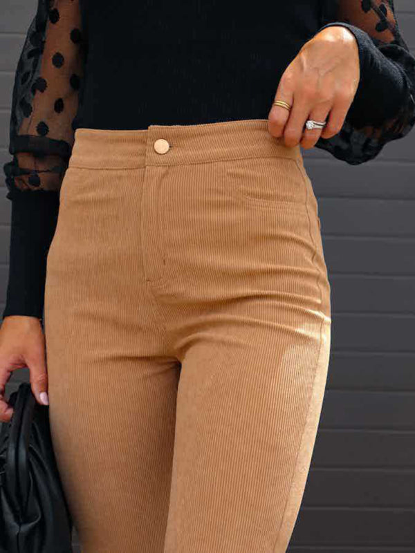 Solid Color High Waist Slim Flared Pants