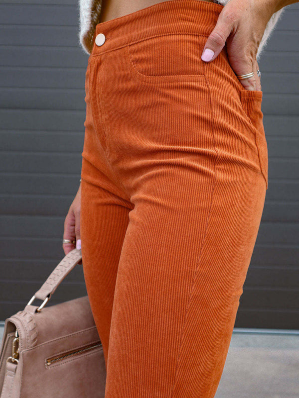 Solid Color High Waist Slim Flared Pants