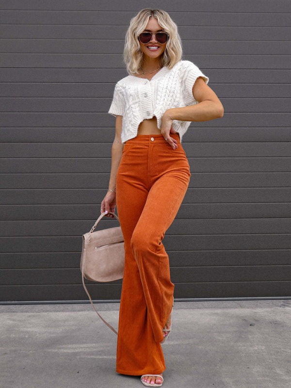 Solid Color High Waist Slim Flared Pants