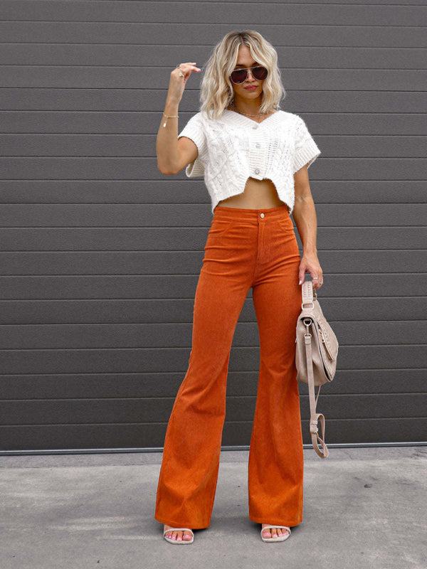 Solid Color High Waist Slim Flared Pants