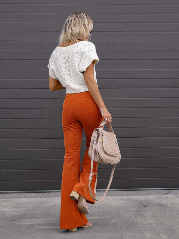 Solid Color High Waist Slim Flared Pants