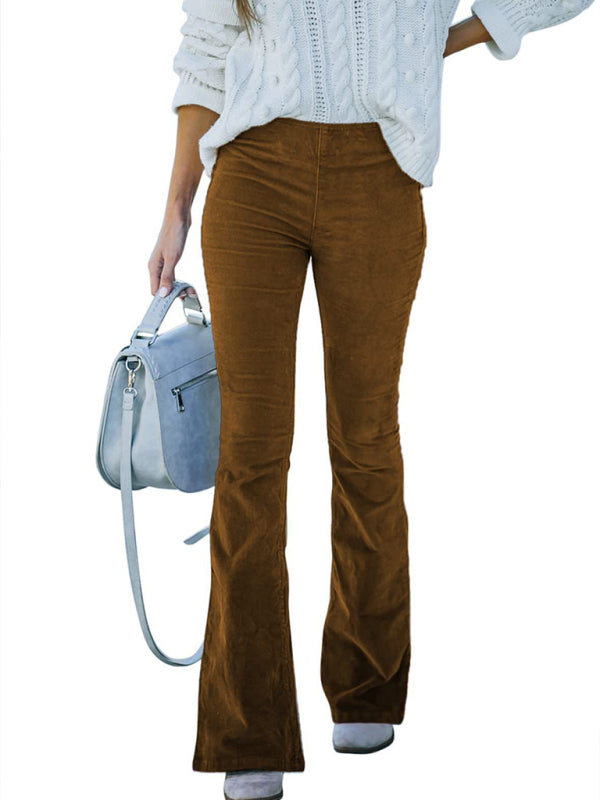 Solid Color High Waist Slim Flared Pants