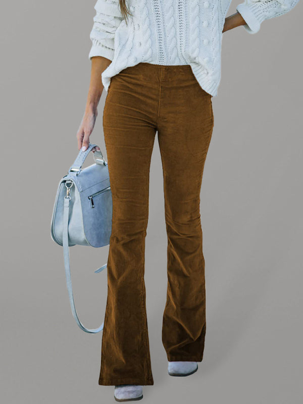 Solid Color High Waist Slim Flared Pants