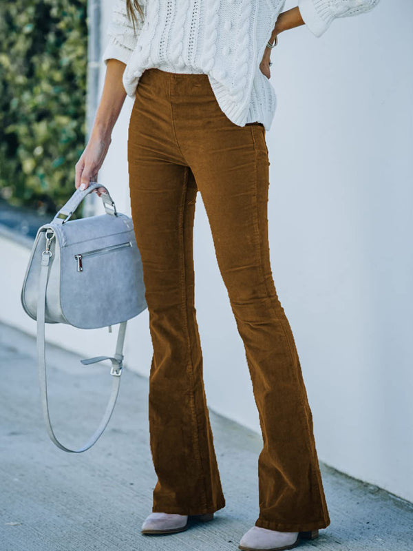 Solid Color High Waist Slim Flared Pants