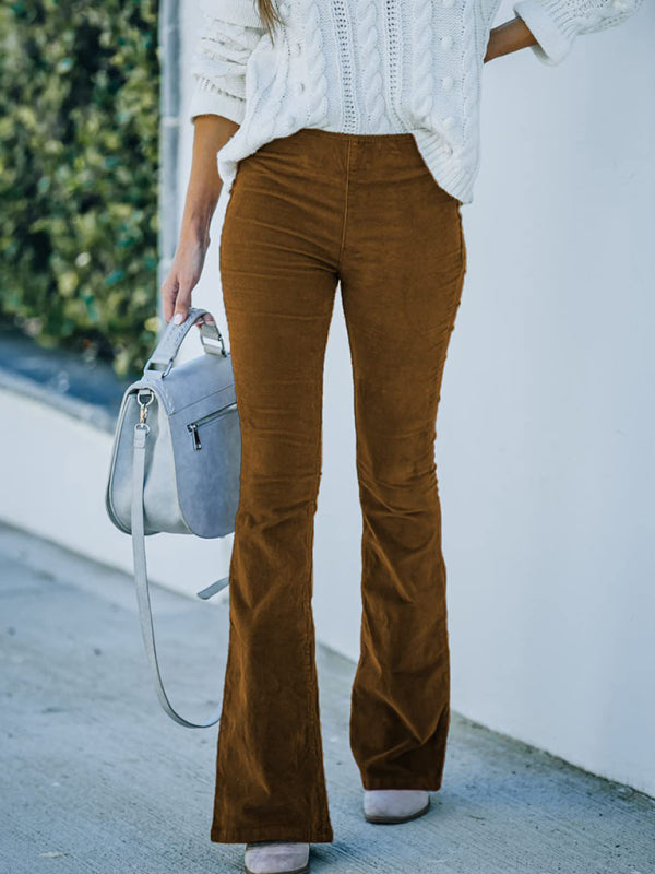 Solid Color High Waist Slim Flared Pants