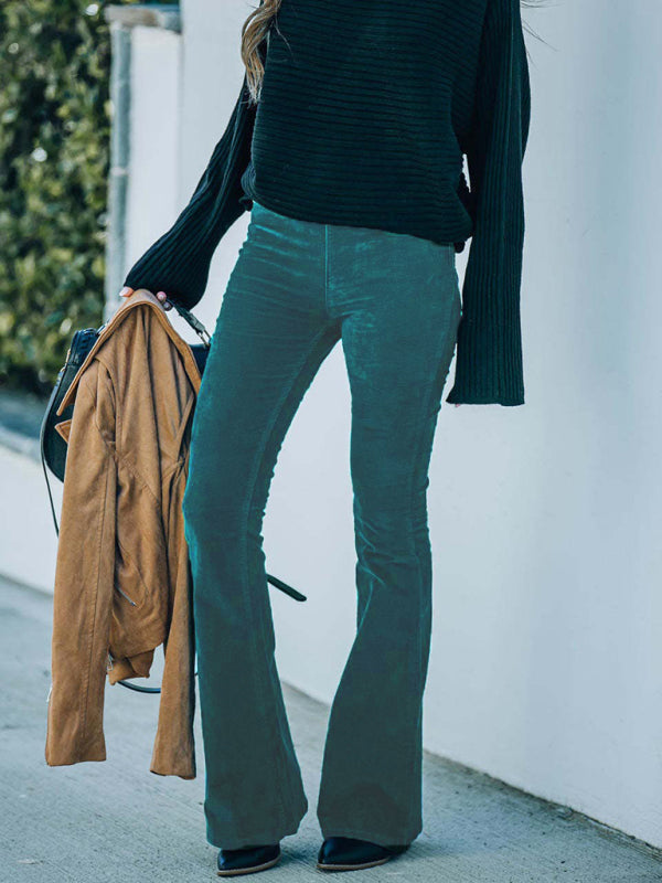 Solid Color High Waist Slim Flared Pants