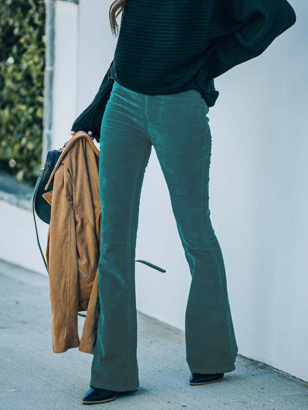 Solid Color High Waist Slim Flared Pants