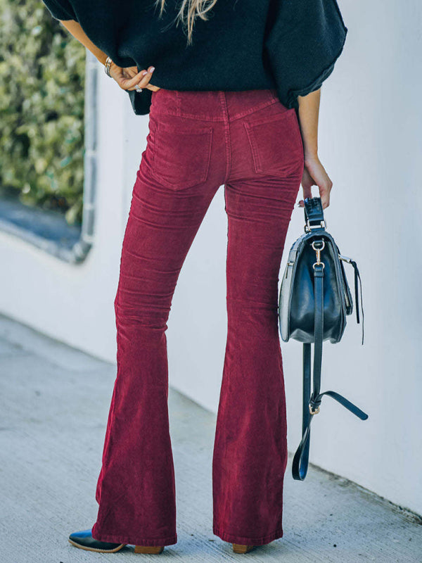 Solid Color High Waist Slim Flared Pants