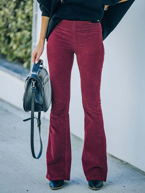 Solid Color High Waist Slim Flared Pants