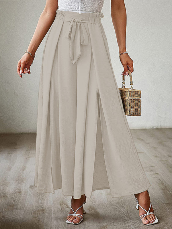 New bow loose high waist pleated wide leg pants 