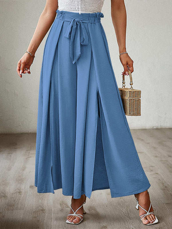 New bow loose high waist pleated wide leg pants 