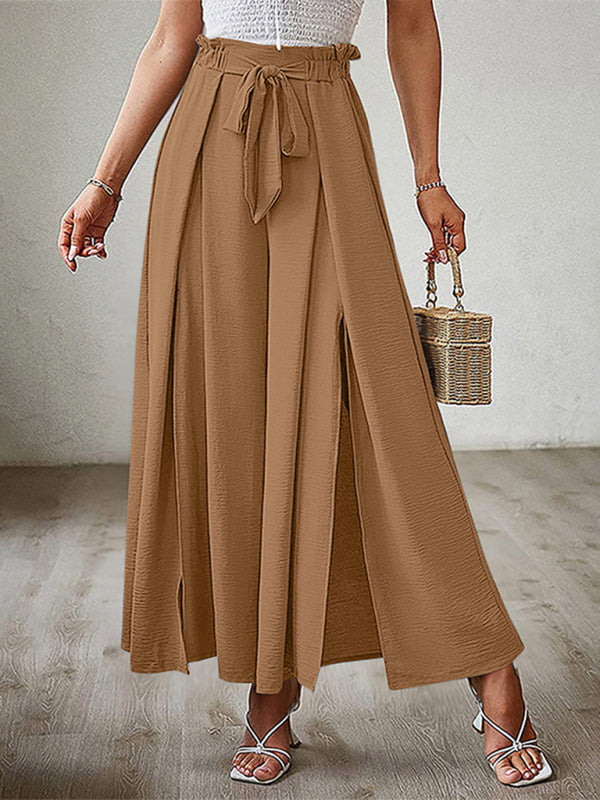 New bow loose high waist pleated wide leg pants 