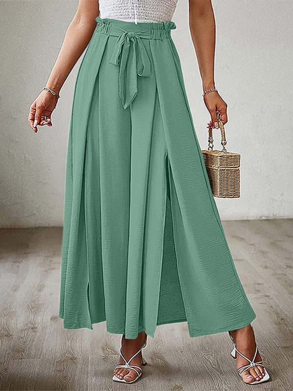 New bow loose high waist pleated wide leg pants 