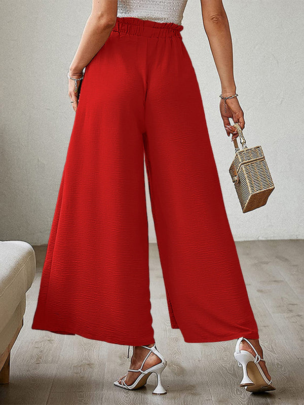 New bow loose high waist pleated wide leg pants 