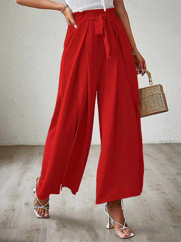 New bow loose high waist pleated wide leg pants 