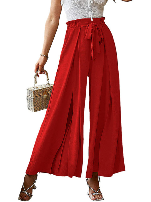 New bow loose high waist pleated wide leg pants 