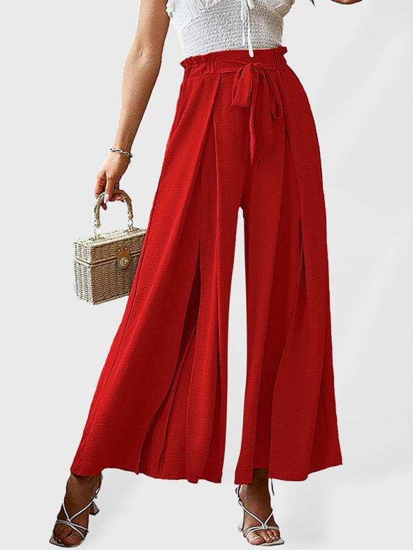 New bow loose high waist pleated wide leg pants 