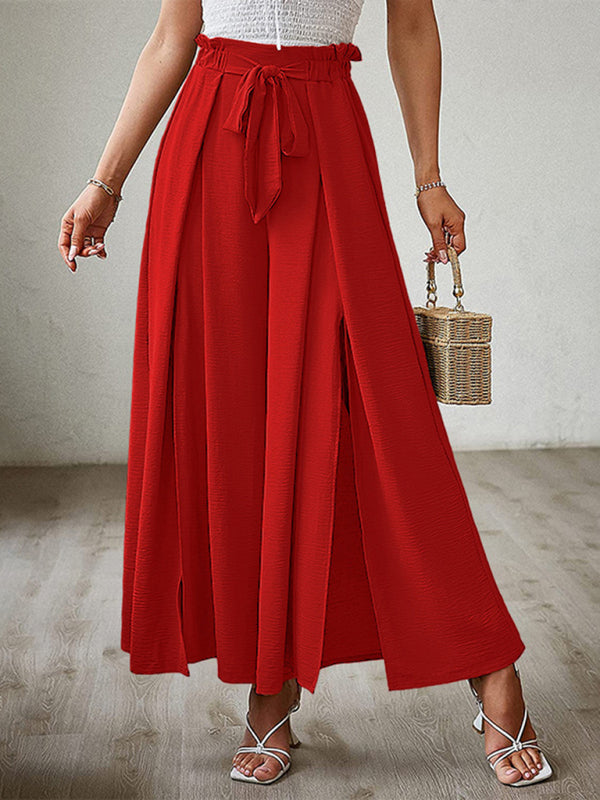 New bow loose high waist pleated wide leg pants 