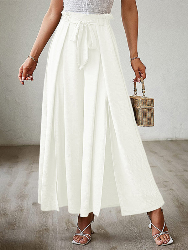 New bow loose high waist pleated wide leg pants 