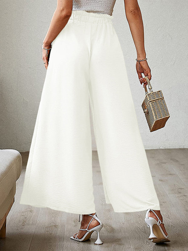 New bow loose high waist pleated wide leg pants with belt pants