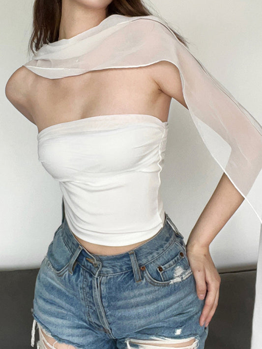 Fashion trendy women's new one-shoulder slim-fitting navel-baring solid color inner vest