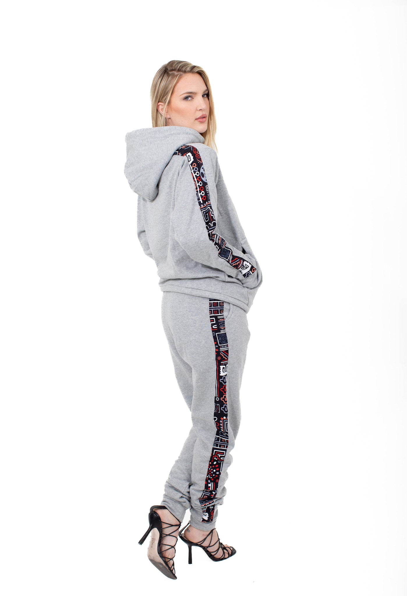 Smooth Visage African Print Gray Hoodie and Sweat Pant for Women