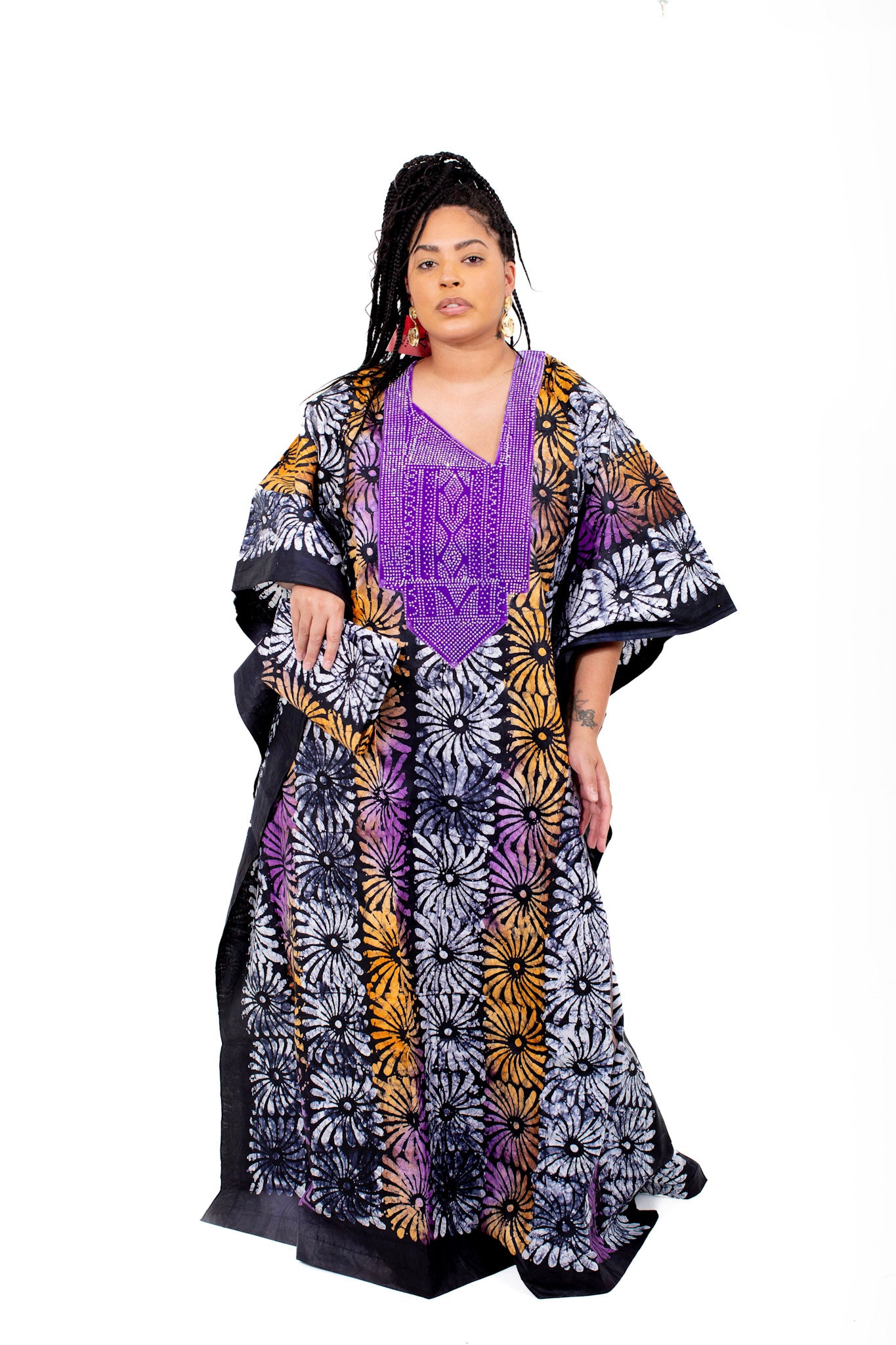 Smooth Visage Adire African Print Tye-Dye Design with Rhinestone Design Gown for Women