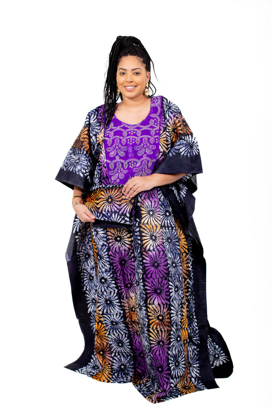 Smooth Visage Adire African Print Tye-Dye Design with Rhinestone  Design Gown for Women