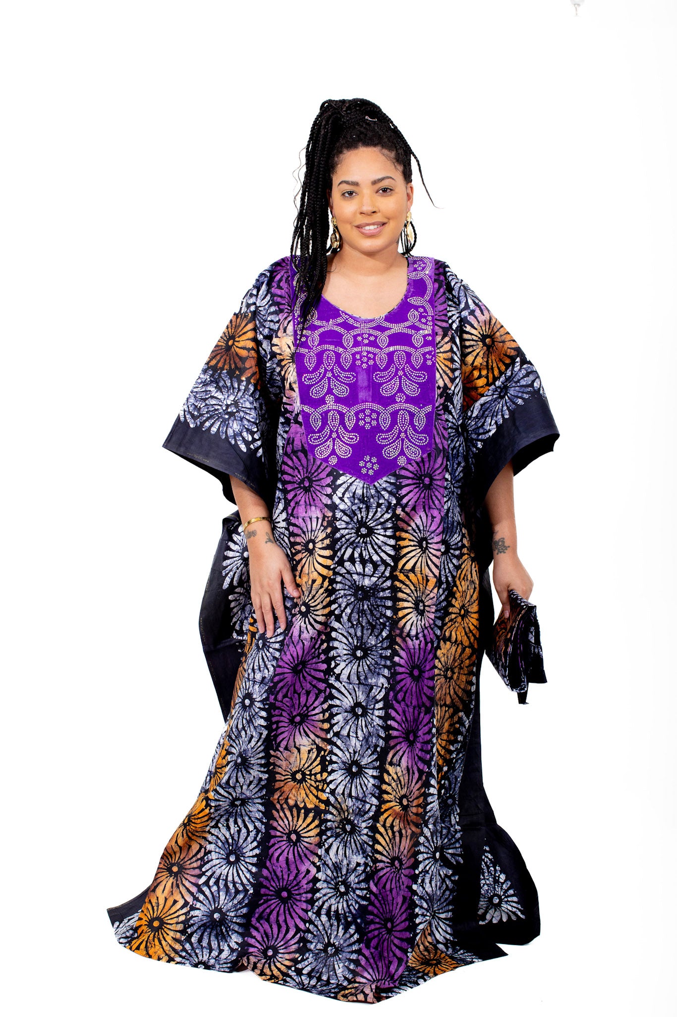 Smooth Visage Adire African Print Tye-Dye Design with Rhinestone Design Gown for Women