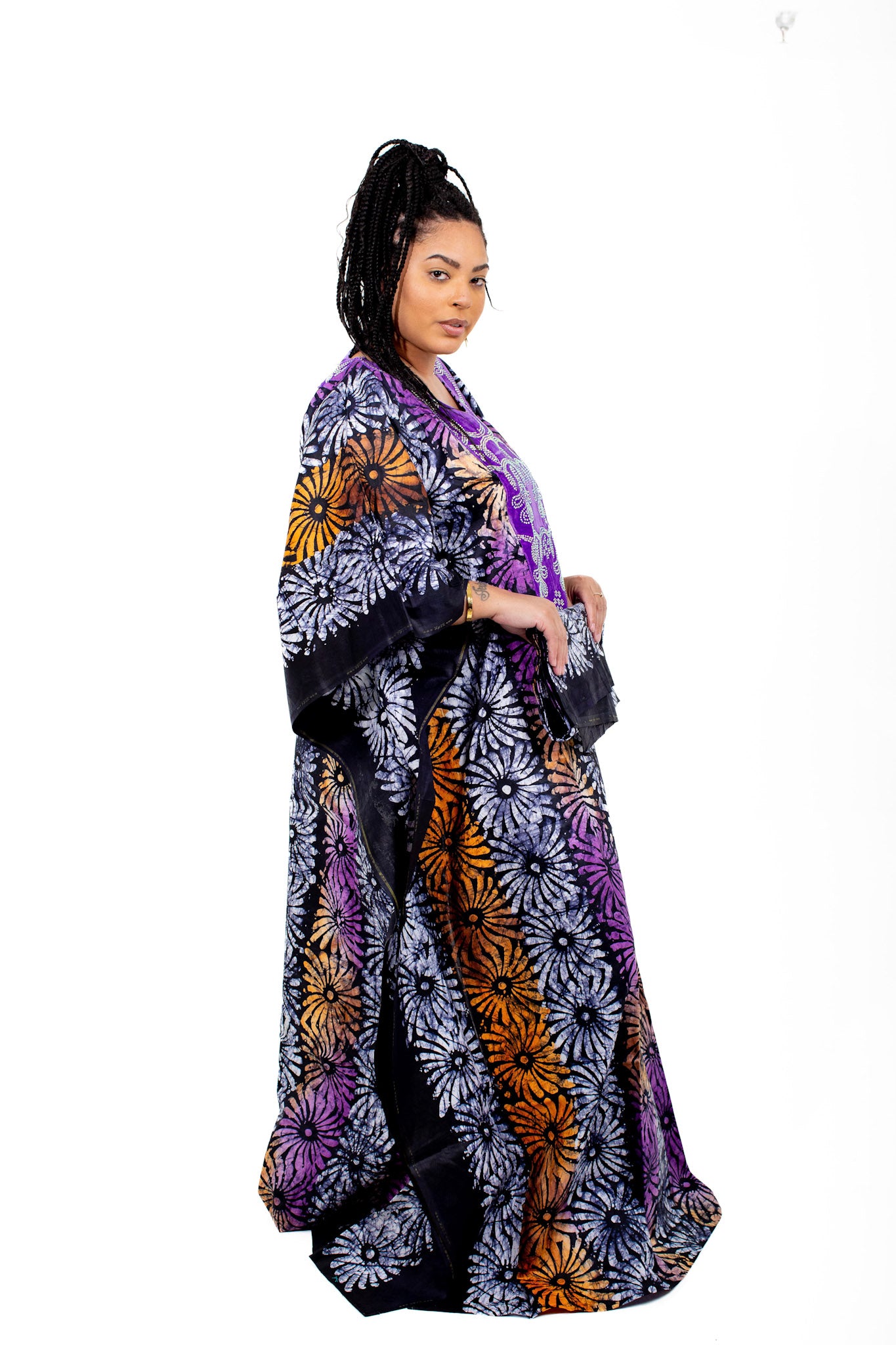 Smooth Visage Adire African Print Tye-Dye Design with Rhinestone Design Gown for Women