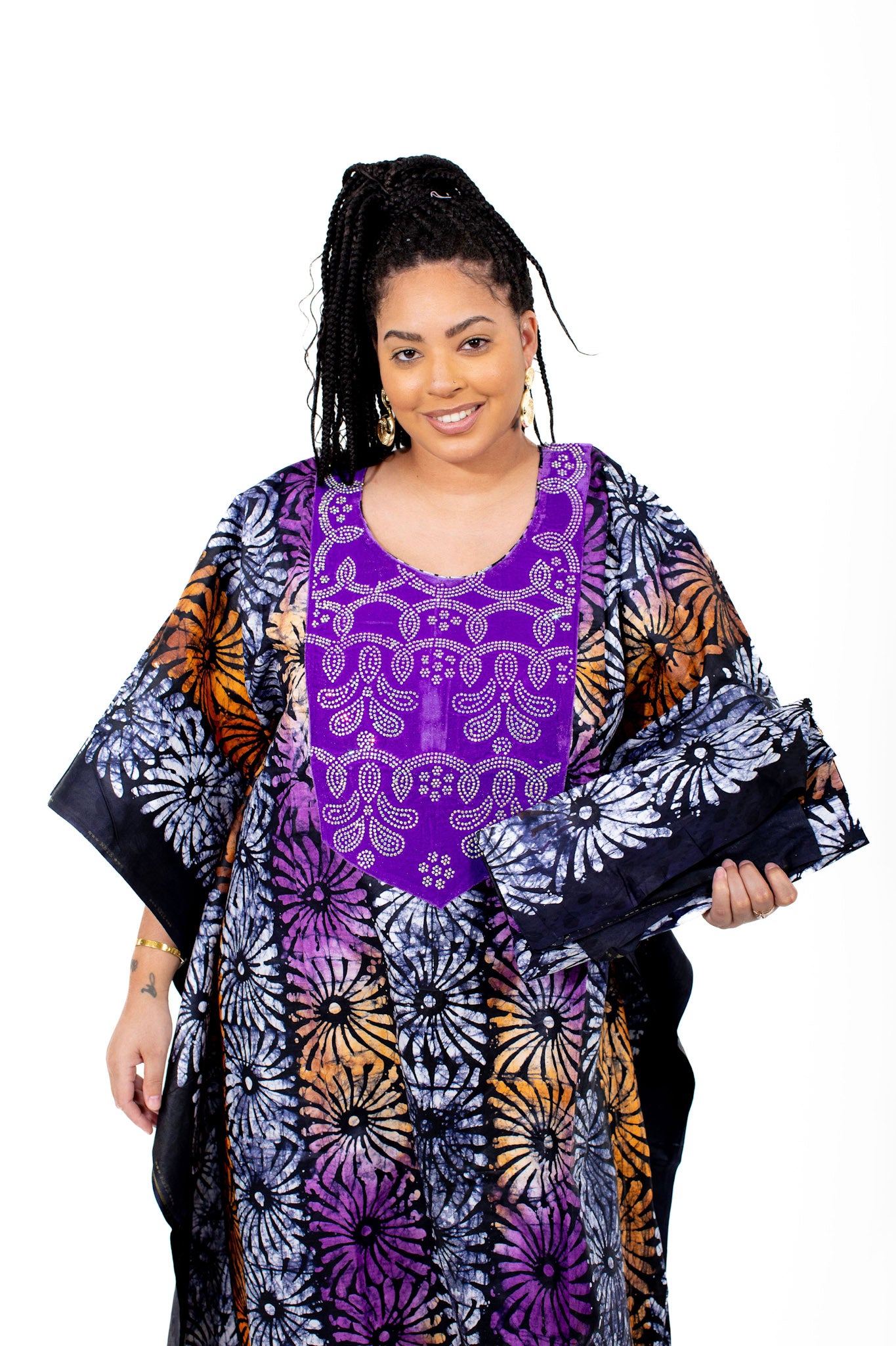 Smooth Visage Adire African Print Tye-Dye Design with Rhinestone Design Gown for Women