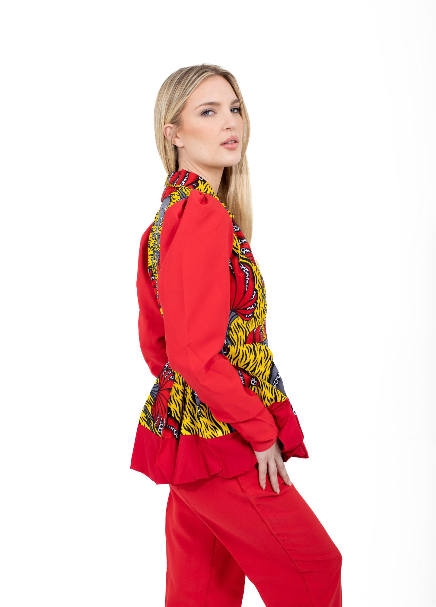 Ashaa Red Ankara Peplum and Pant Set African Print Clothing for Women