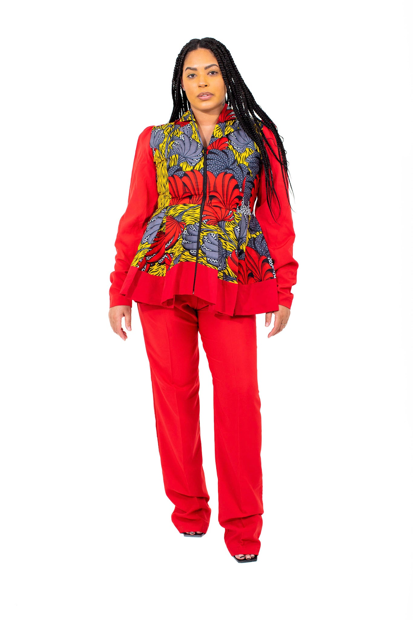 Ashaa Red Ankara Peplum and Pant Set African Print Clothing for Women