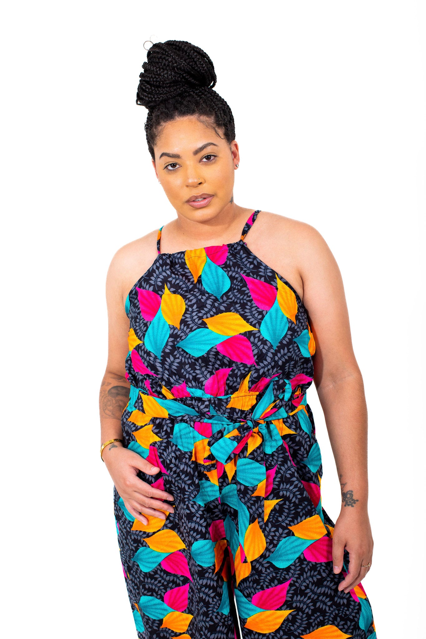 Eshe Multicolor Leave Print Ankara Jumpsuit