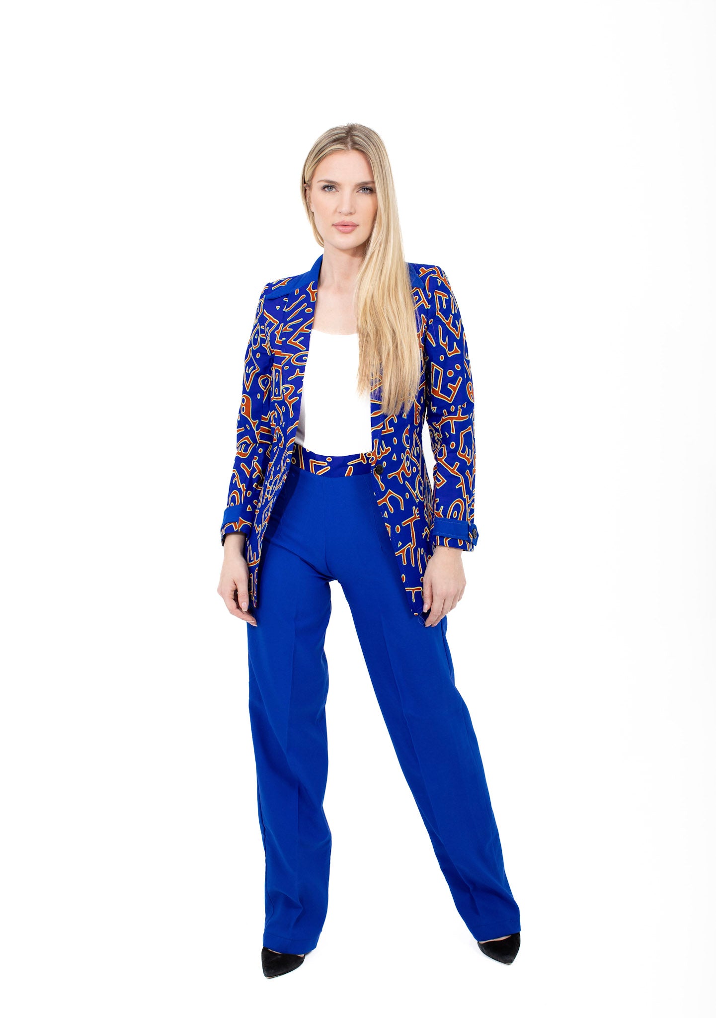 Smooth Visage Ankara African Print Blazer and Crepe Pant for women