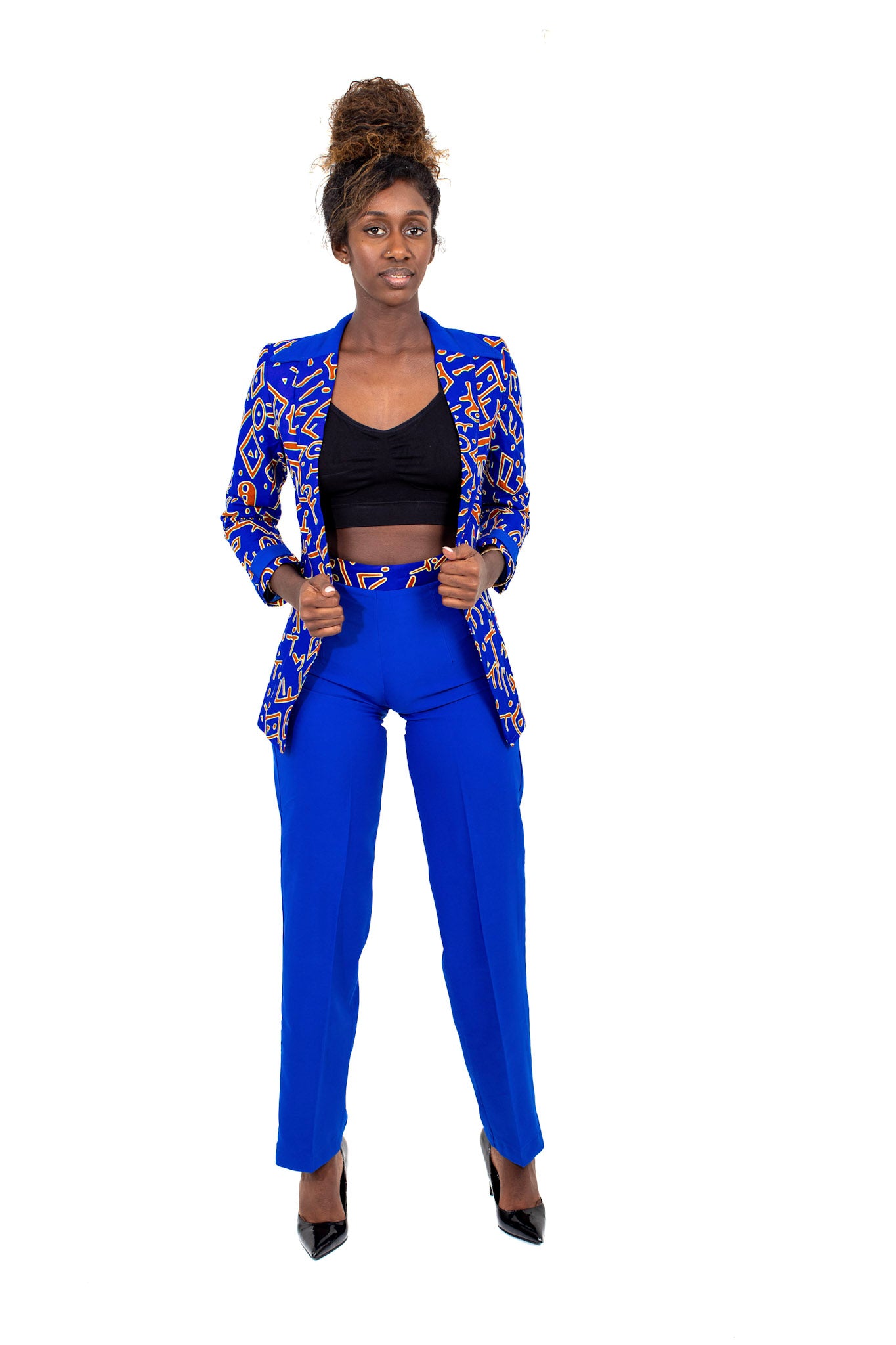 Imani Unique Blue Ankara Mix African Print Blazer and Pant Set