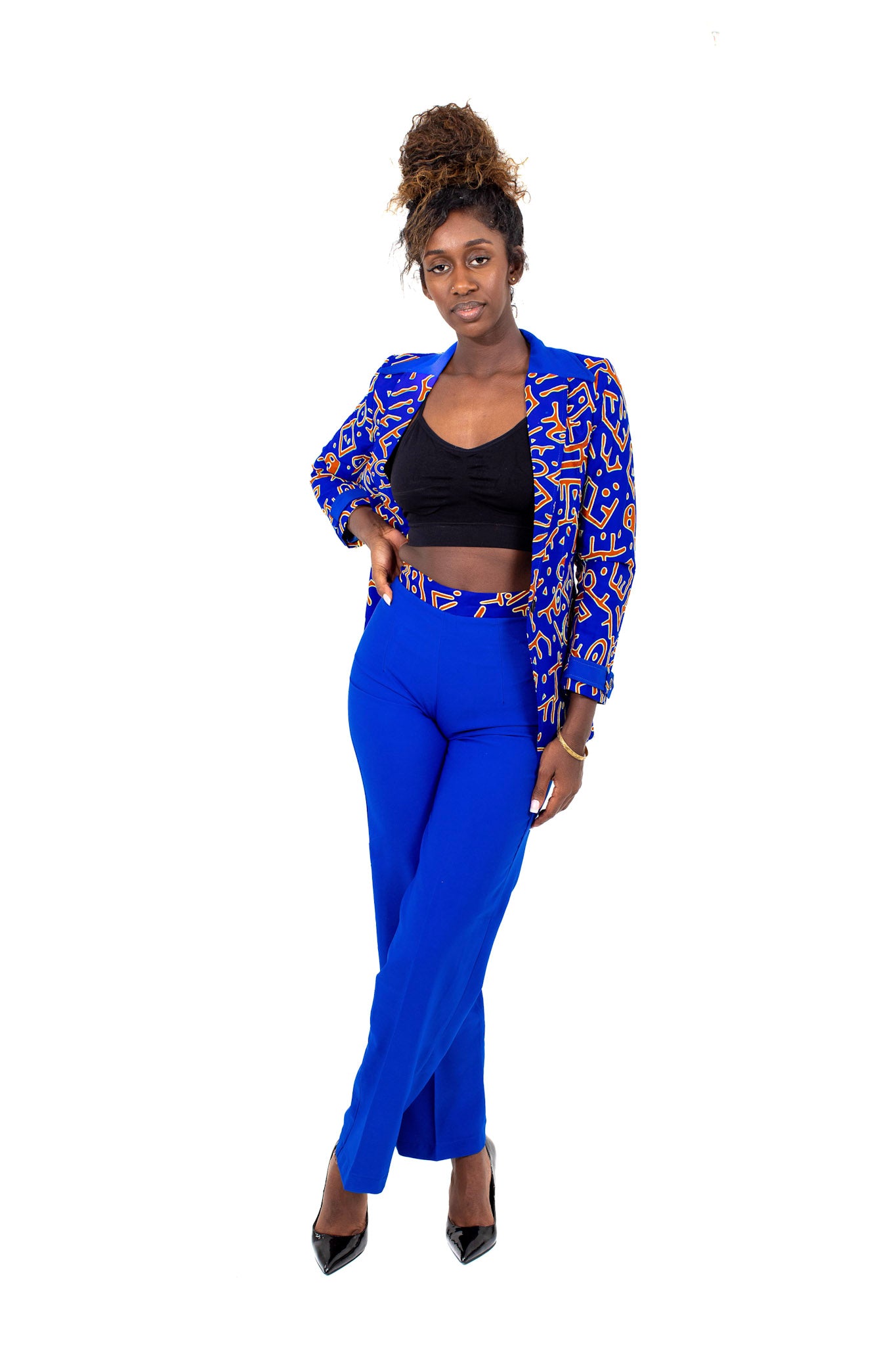 Smooth Visage Ankara African Print Blazer and Crepe Pant for women