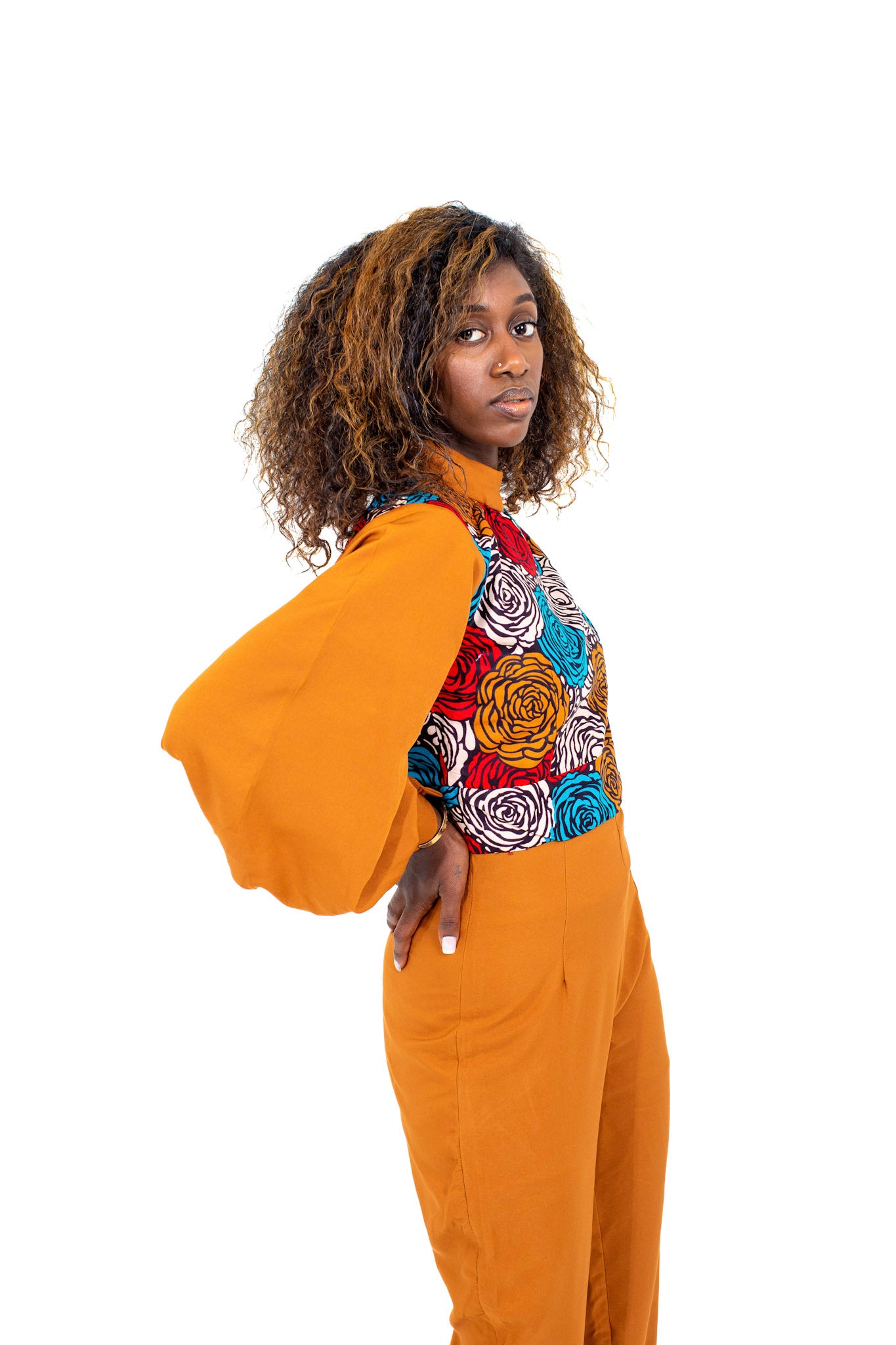 Smooth Visage Brown Ankara African Print and Crepe Jumpsuit for women