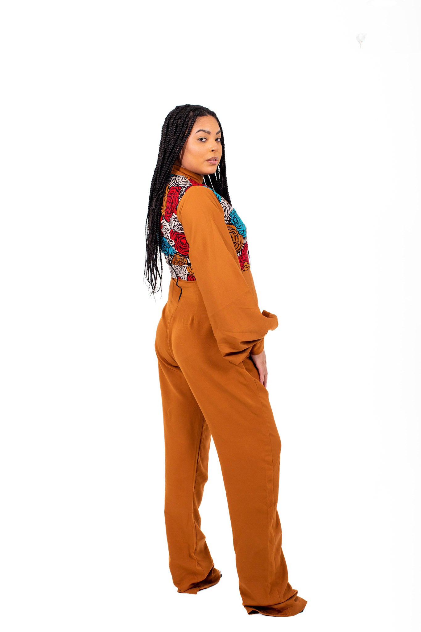 Smooth Visage Brown Ankara African Print and Crepe Jumpsuit for women