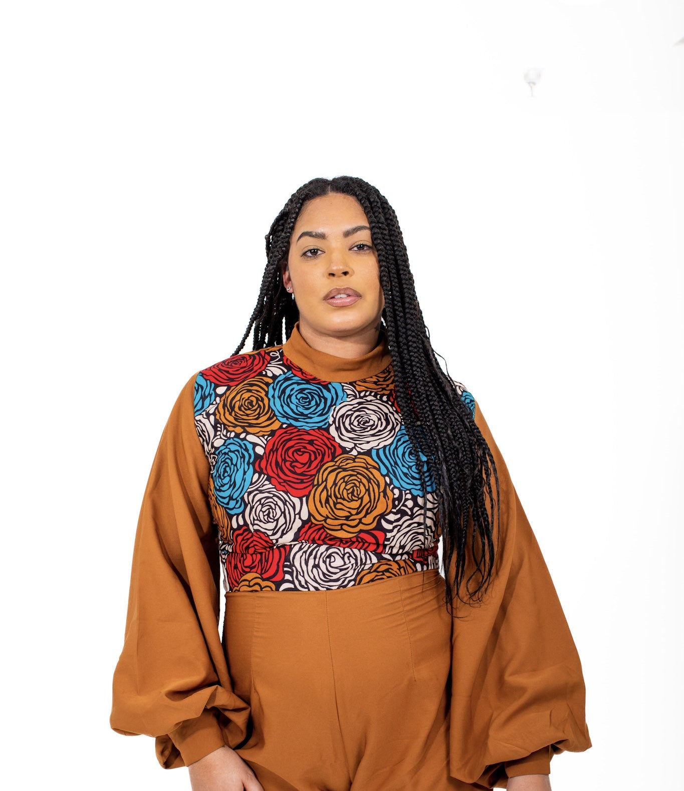 Smooth Visage Brown Ankara African Print and Crepe Jumpsuit for women