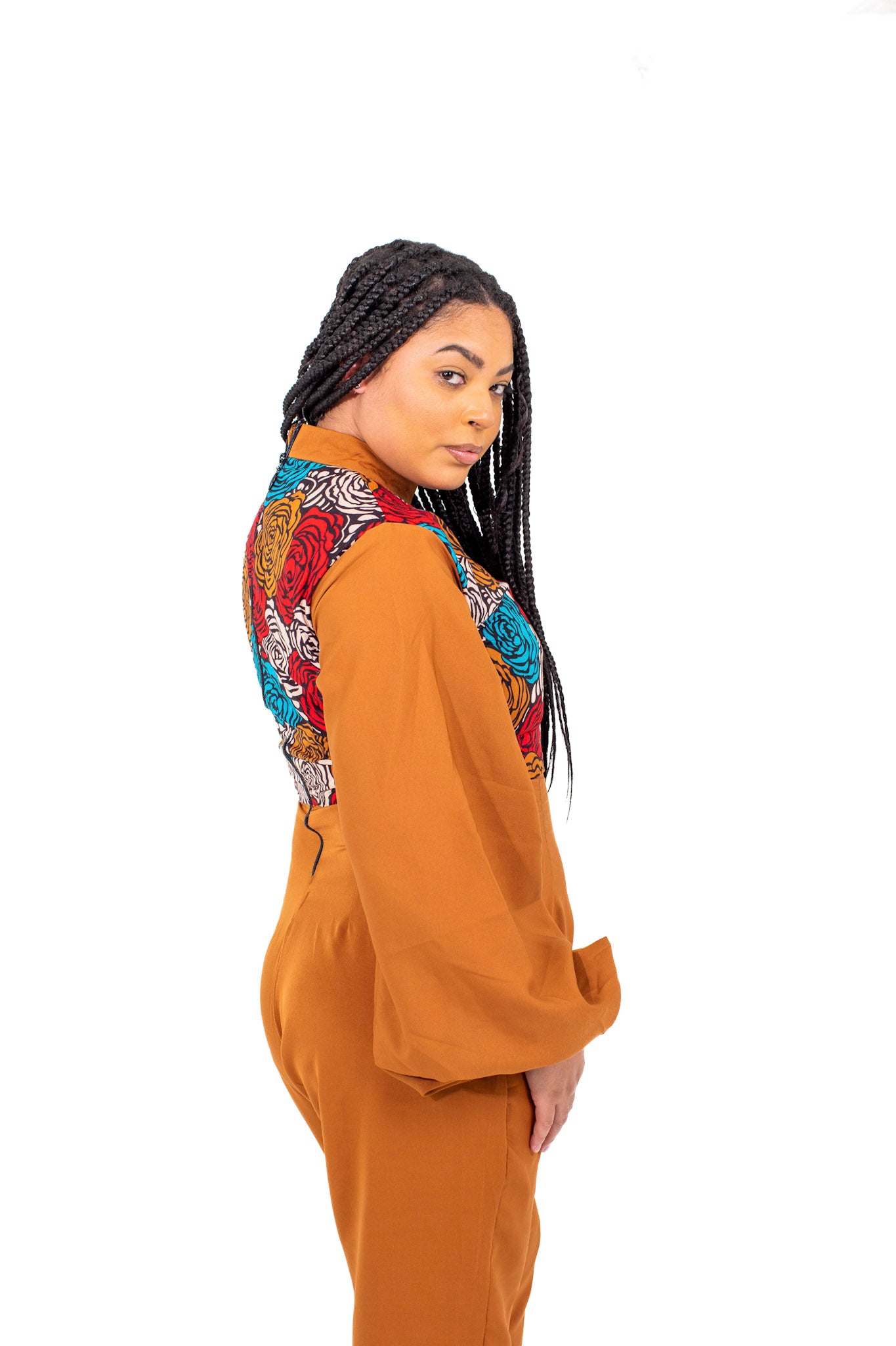 Smooth Visage Brown Ankara African Print and Crepe Jumpsuit for women